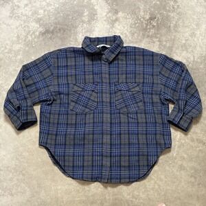 Zara Shirt Jacket Womans Sz XL Blue Scottish Plaid Mid-Weight Lined Shakete